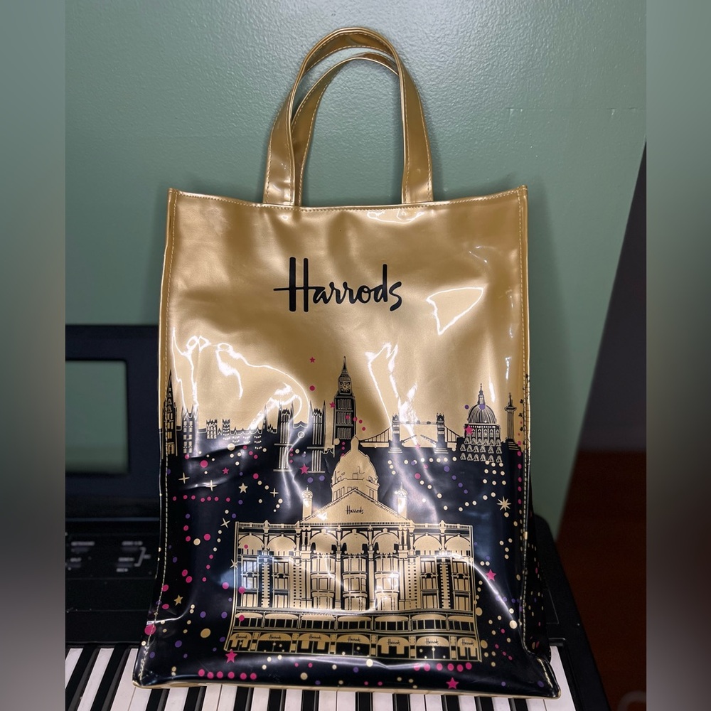 Harrods Metallic Gold and Black Cityscape Tote - Picture 2 of 3